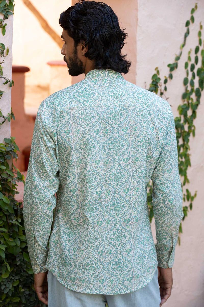 Blue Block Printed Cotton Shirt