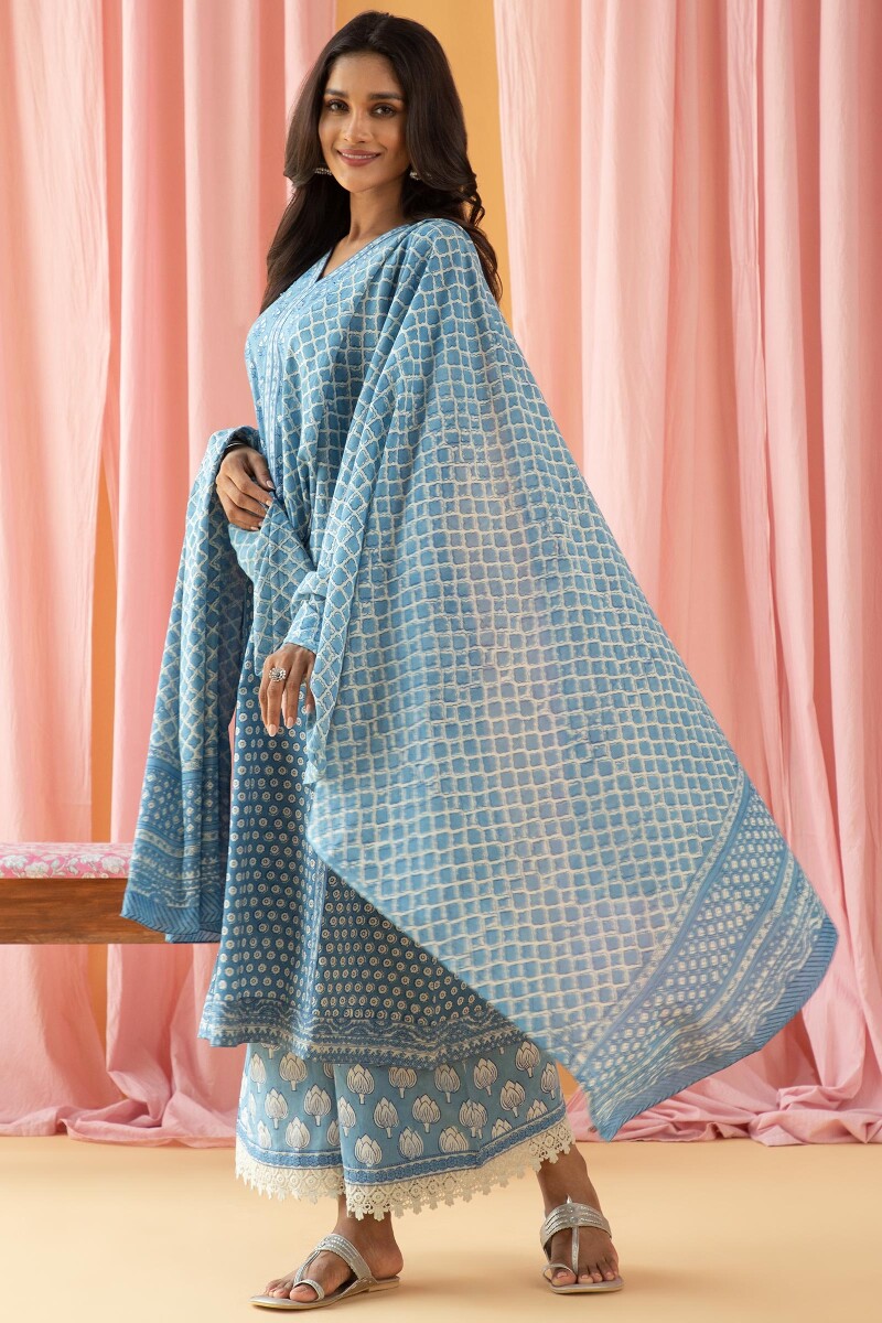 Indigo Block Printed Cotton Dupatta