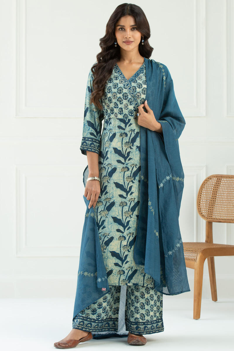 Indigo Block Printed Cotton Modal Farsi