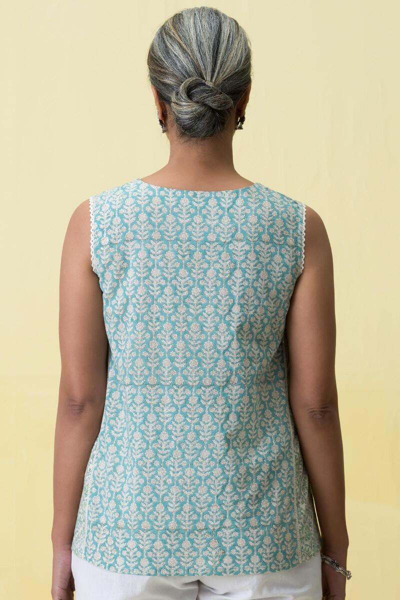 Blue Block Printed Cotton Top