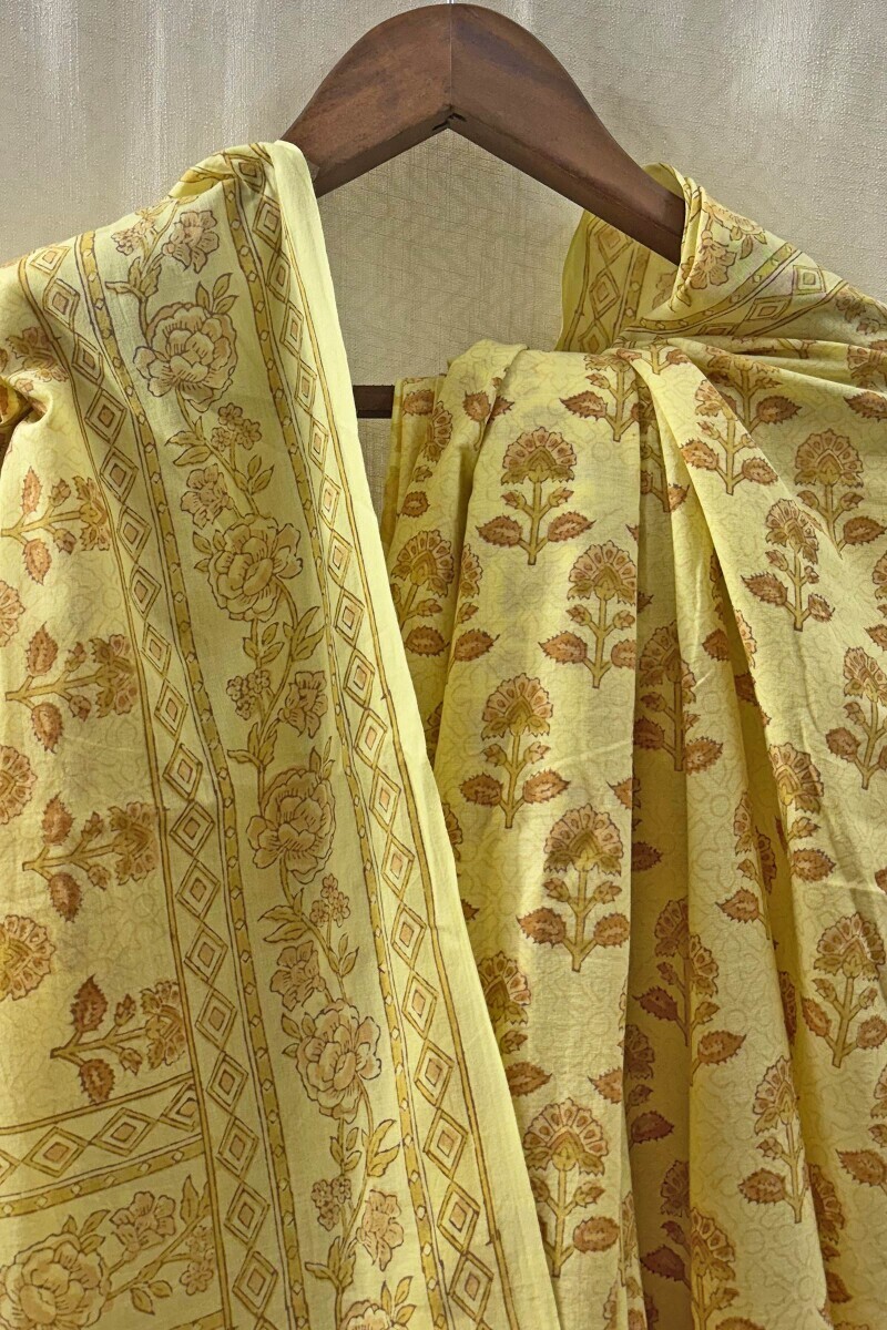 Yellow Hand Block-Printed Saree