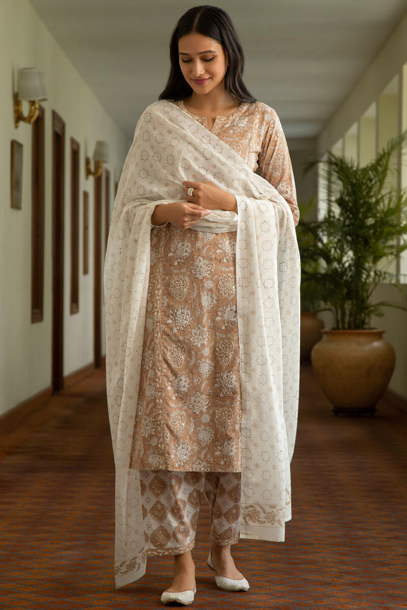 Brown Block Printed Cotton Salwar