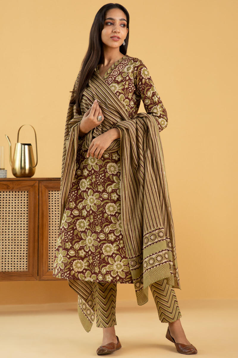 Brown Block Printed Cotton Dupatta