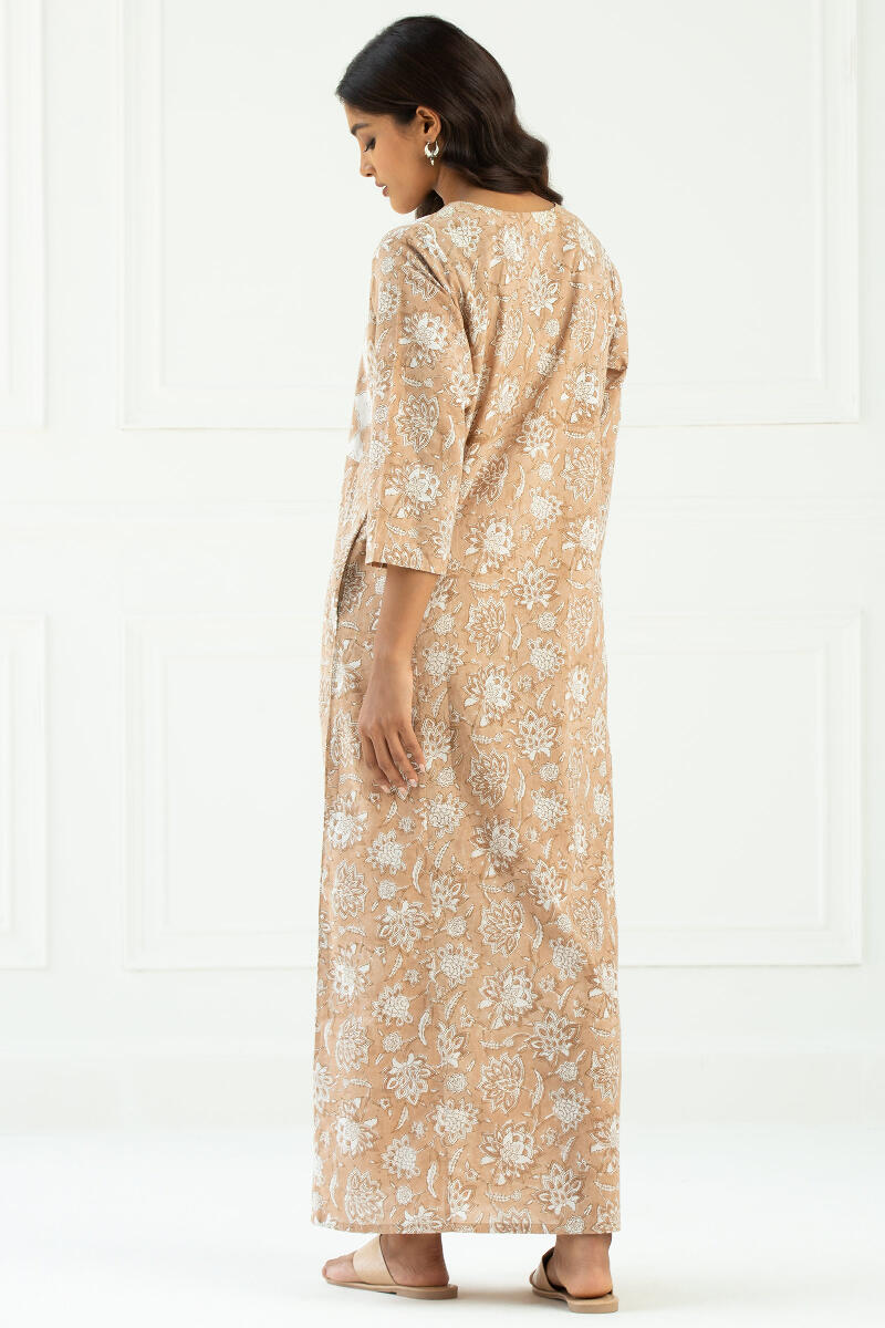 Brown Block Printed Cotton Kaftan