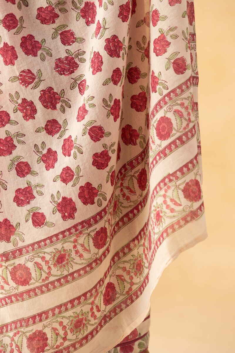 Maroon Block Printed Cotton Dupatta