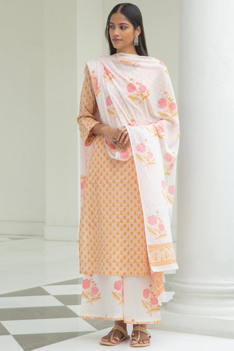 White Block Printed Cotton Dupatta