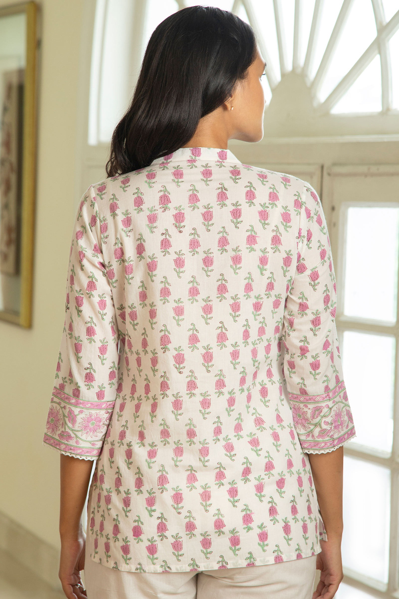 White Block Printed Cotton Top