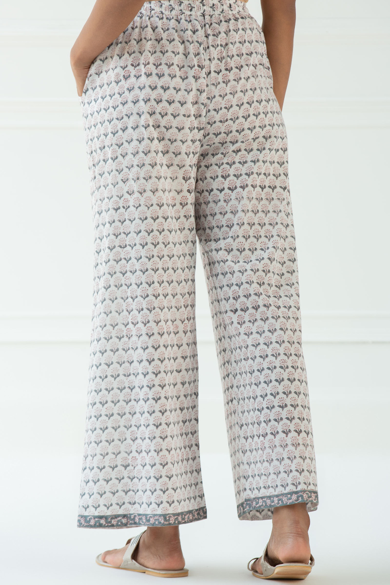 White Block Printed Cotton Farsi Pants