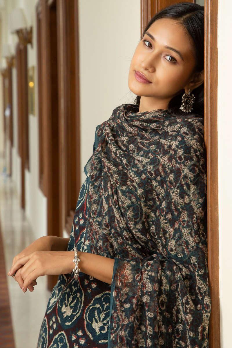 Black Block Printed Kota Dupatta