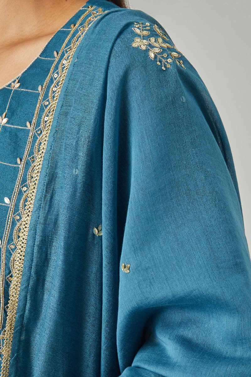 Blue Handcrafted Cotton Silk Dupatta