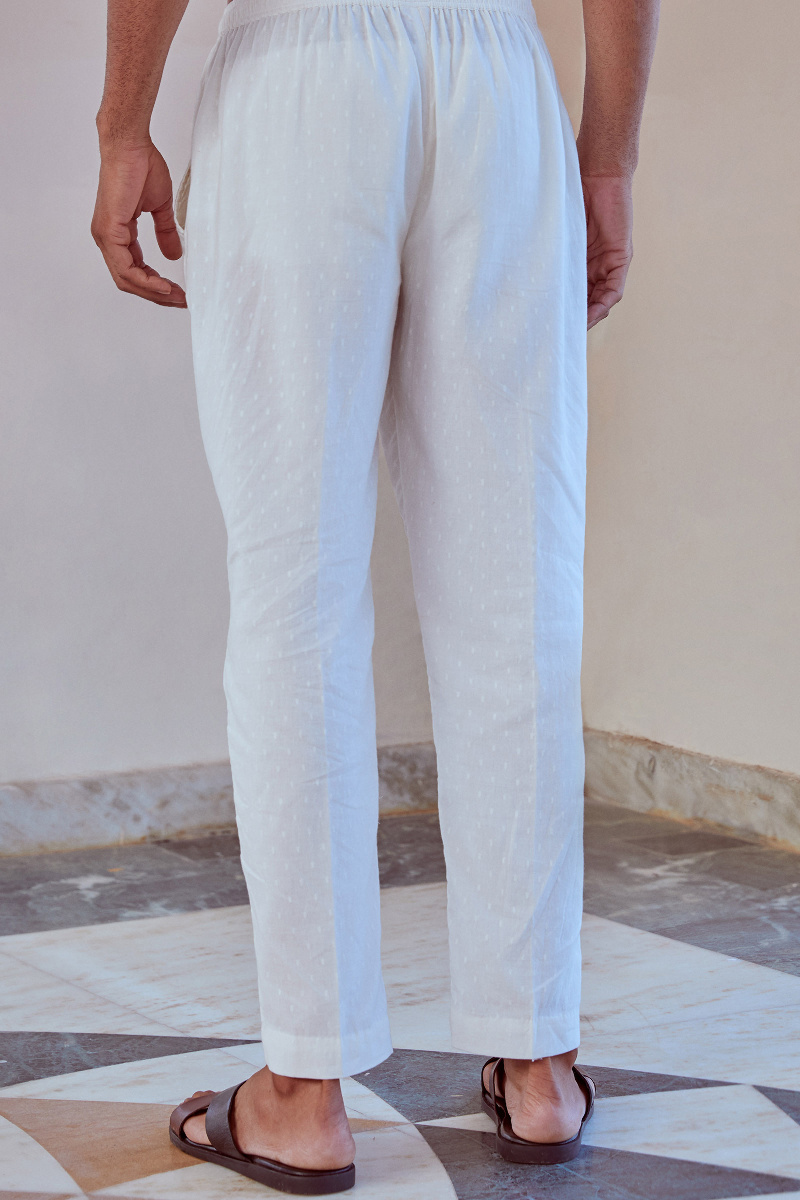 Off-White Handcrafted Cotton Dobby Pants