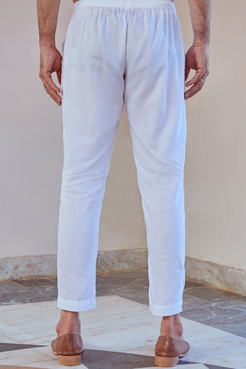 White Handcrafted Vegan Silk Pants