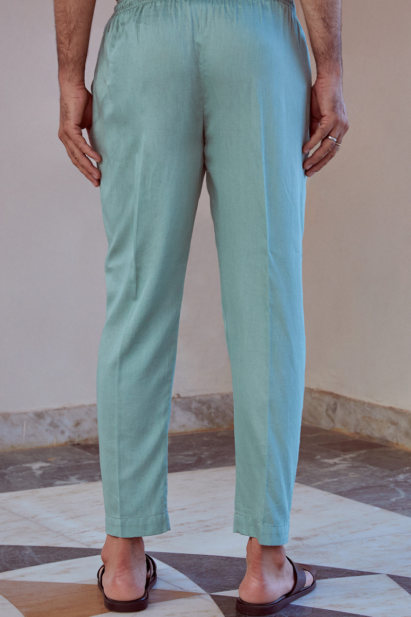 Green Handcrafted Vegan Silk Pants