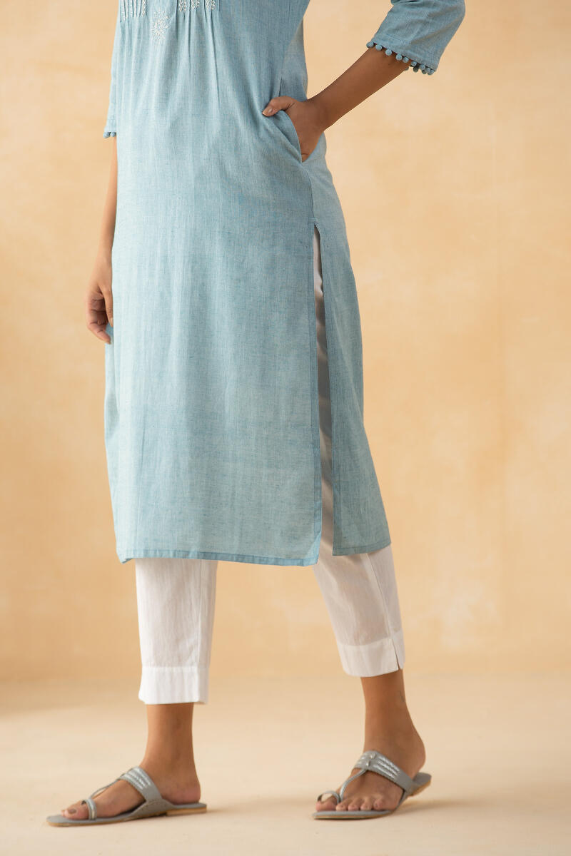 Blue Handcrafted Straight Cotton Kurta