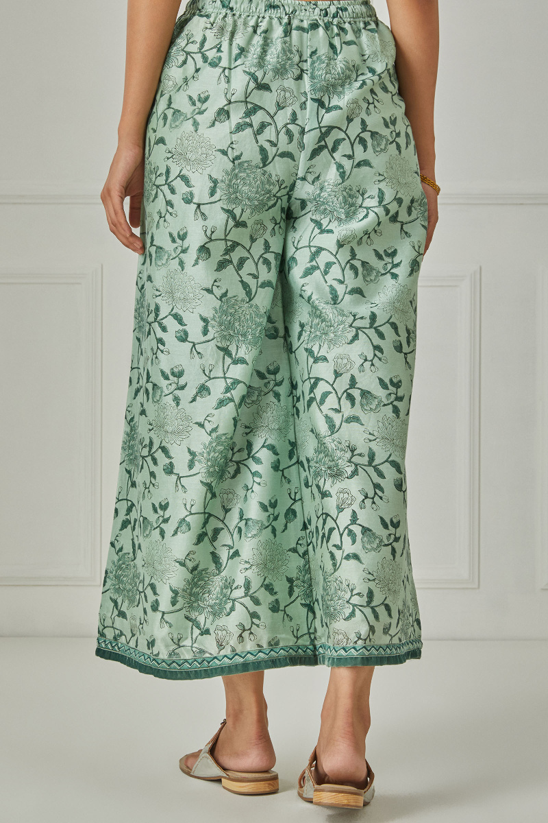 Green Block Printed Chanderi Palazzo