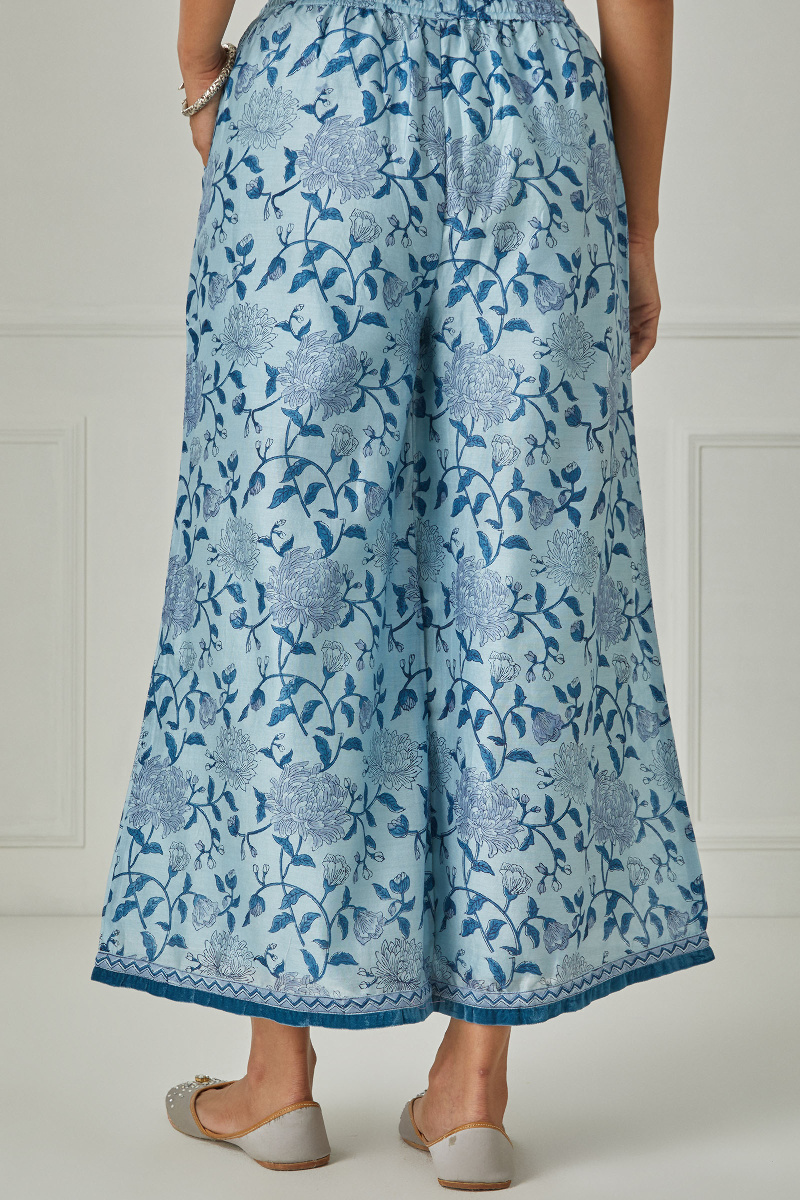 Blue Block Printed Chanderi Palazzo 