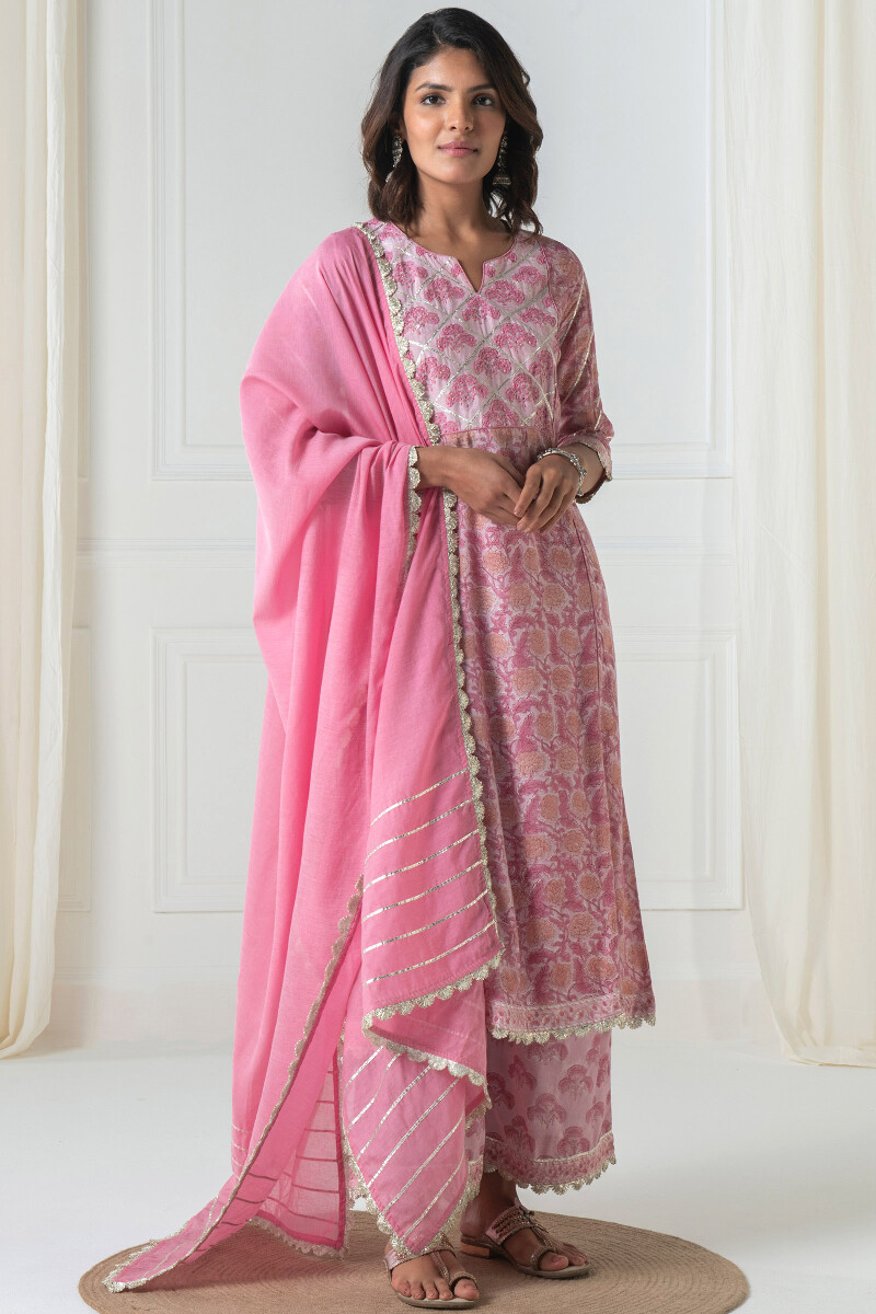 Pink Handcrafted Cotton Silk Dupatta