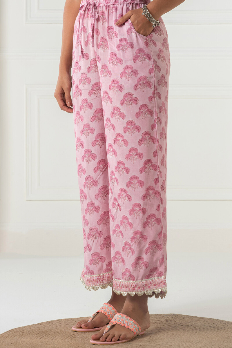 Pink Block Printed Modal Farsi Pants