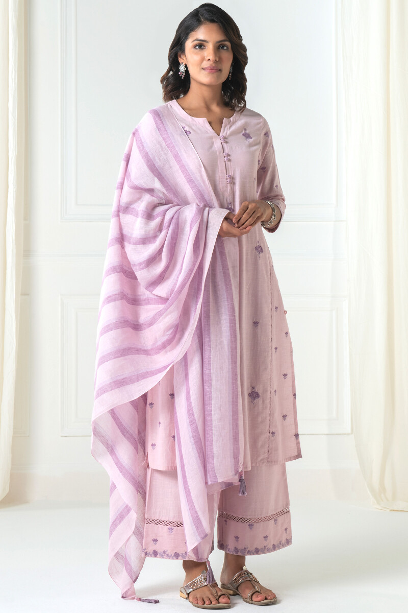 Lilac Handcrafted Straight Handloom Cotton Kurta