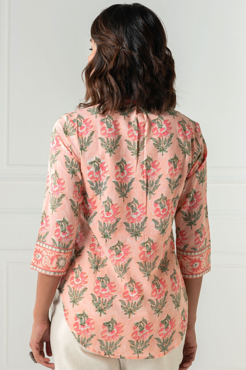 Peach Block Printed Cotton Top