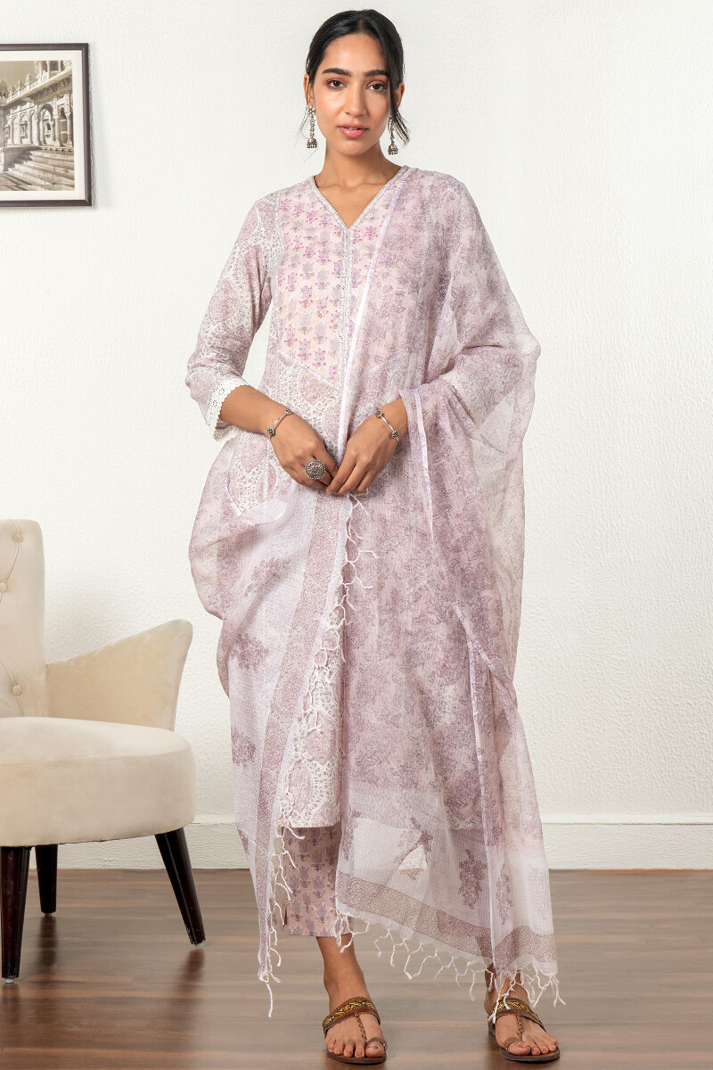 Pink Block Printed Straight Cotton Kurta