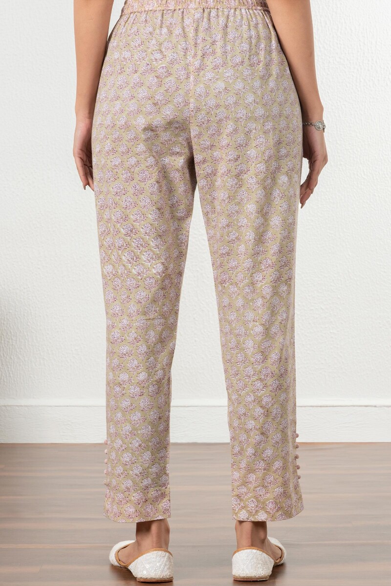 Brown Block Printed Cotton Narrow Pants