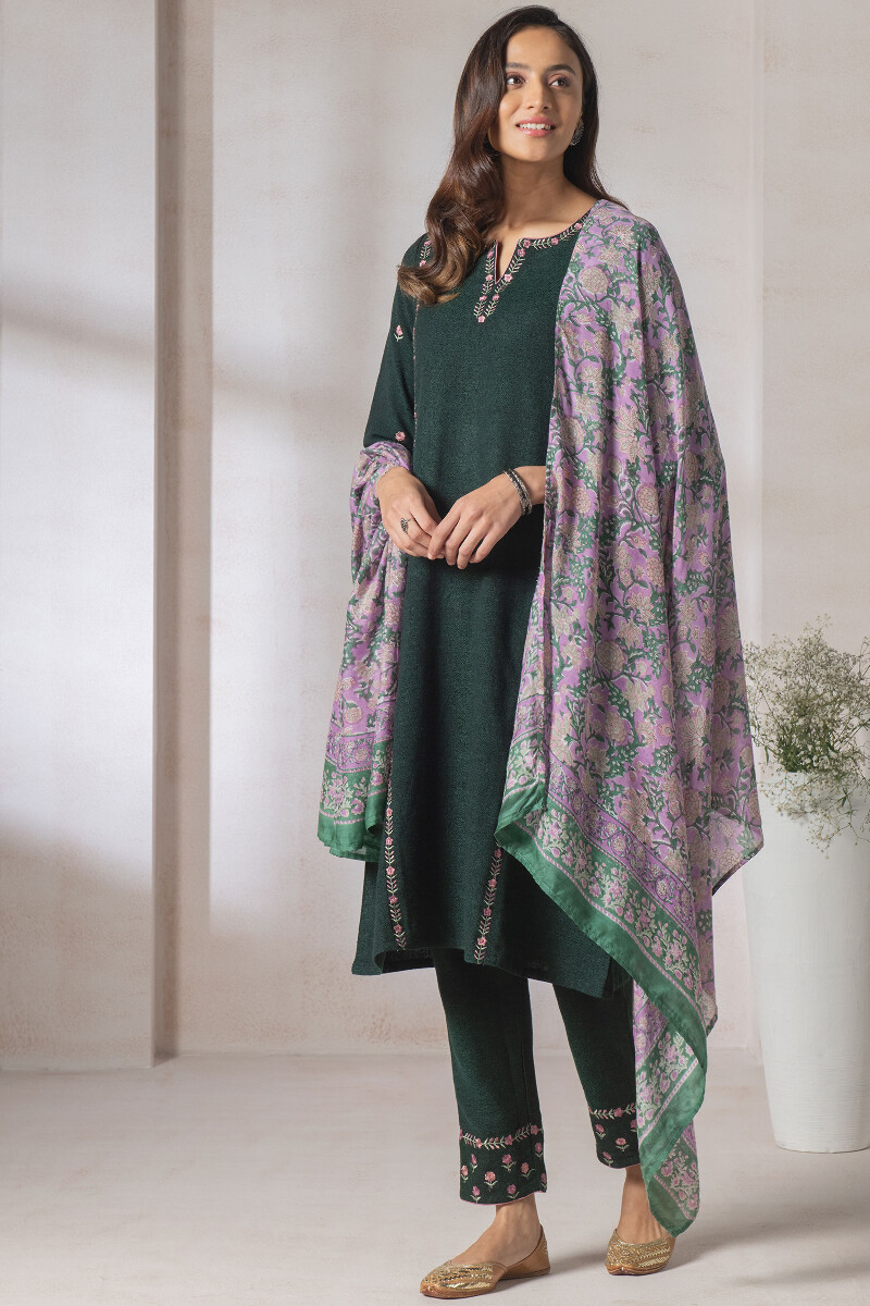 Green Handcrafted A-Line Handloom Kurta