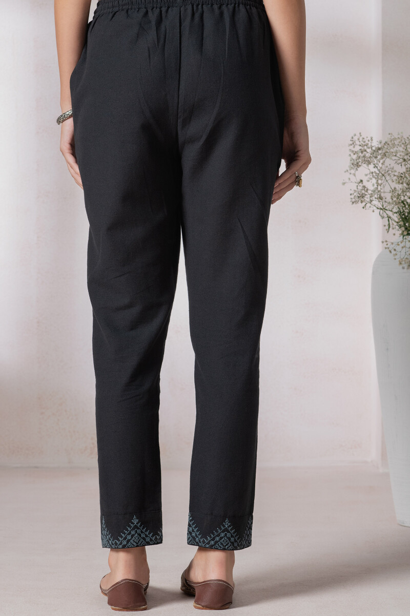 Black Handcrafted Handloom Cotton Narrow Pants