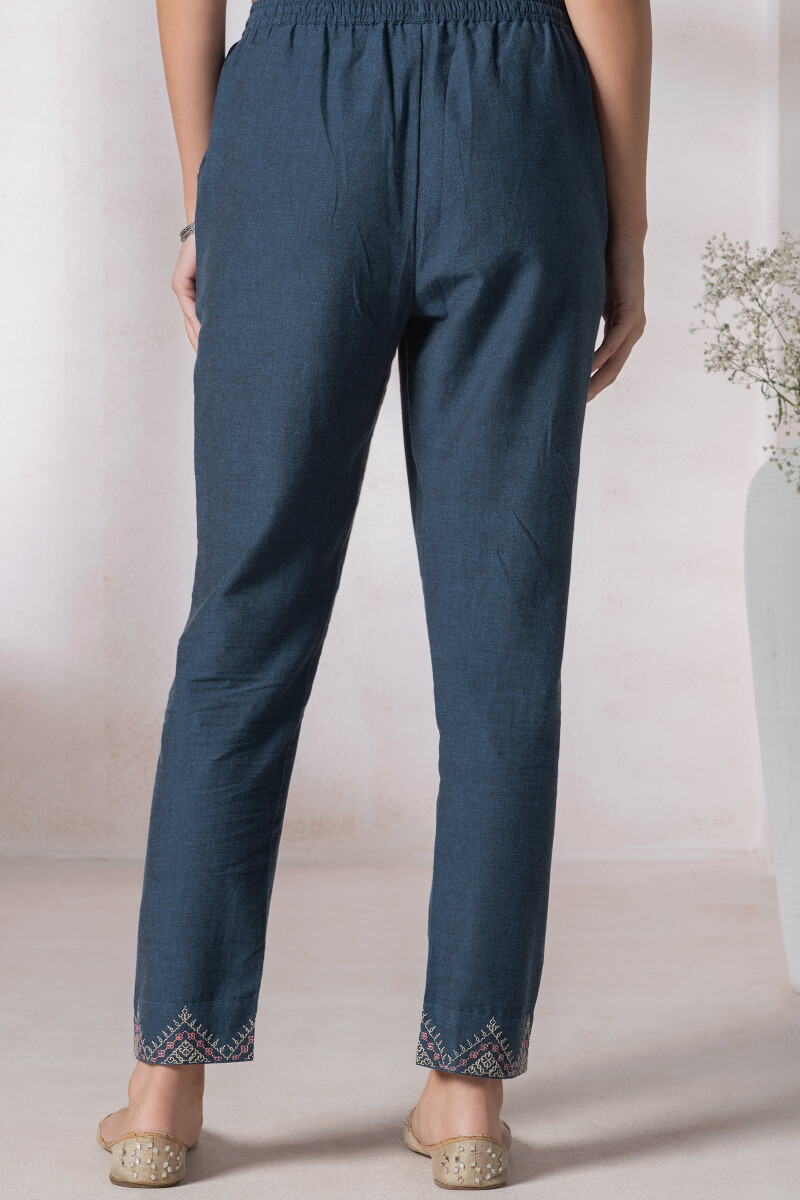 Blue Handcrafted Handloom Cotton Narrow Pants