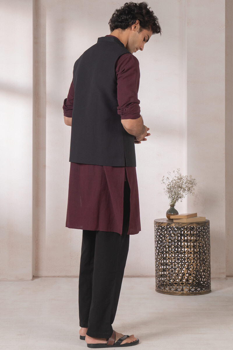 Black Handcrafted Handloom Nehru Jacket