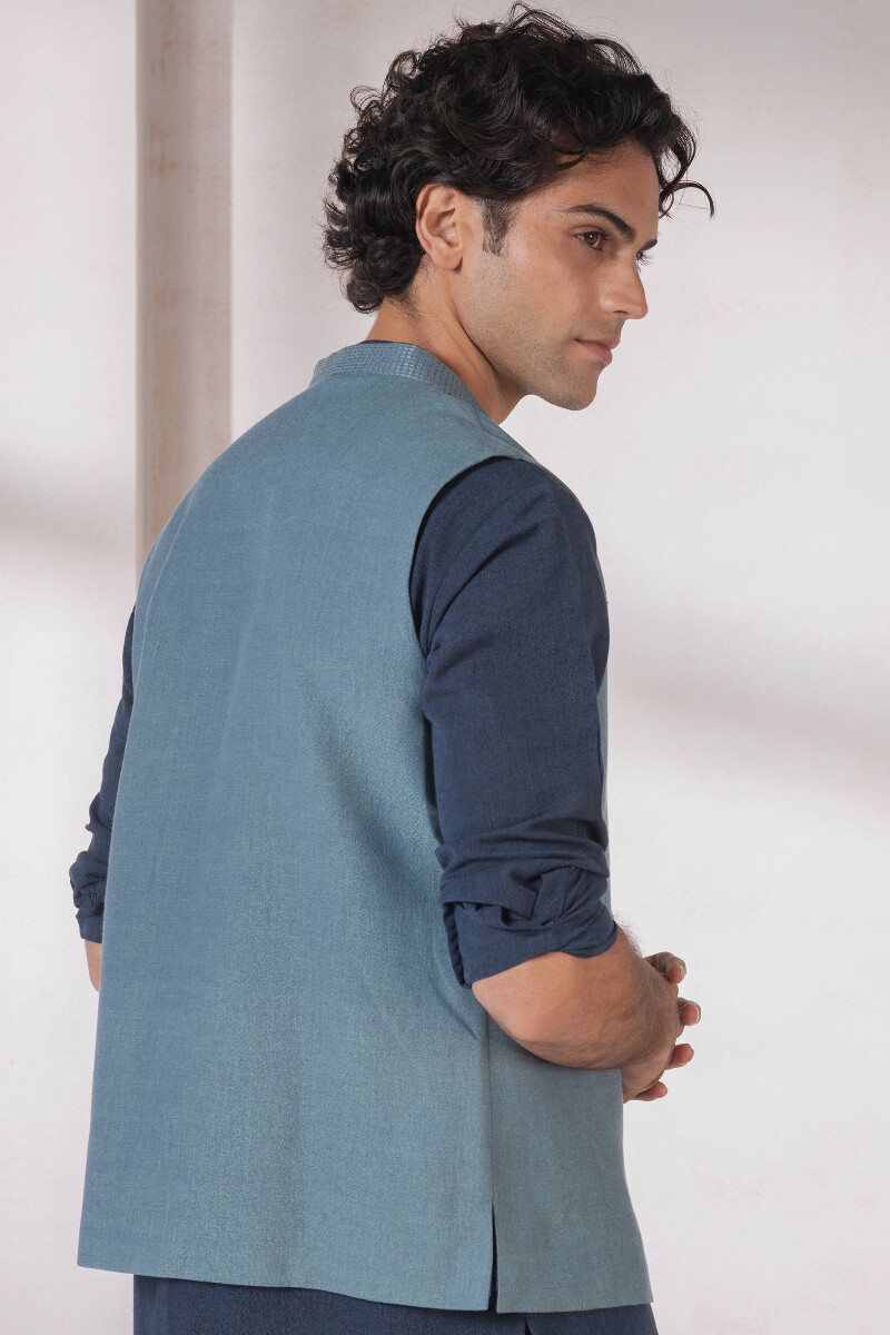 Blue Handcrafted Handloom Nehru Jacket