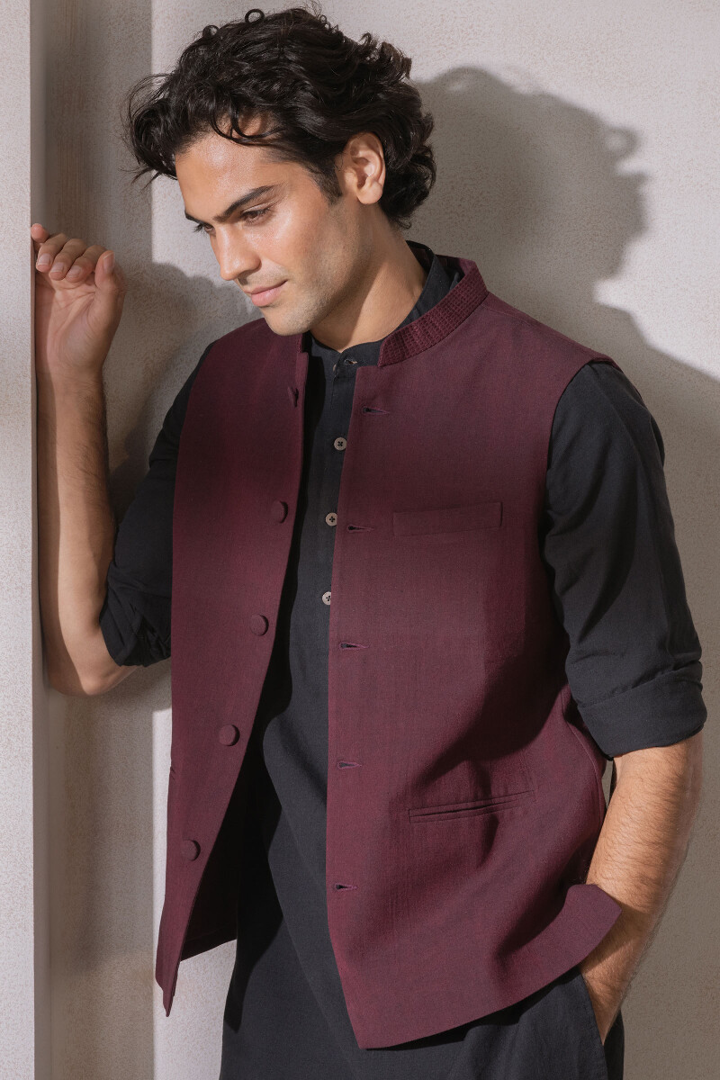 Maroon Handcrafted Handloom Nehru Jacket