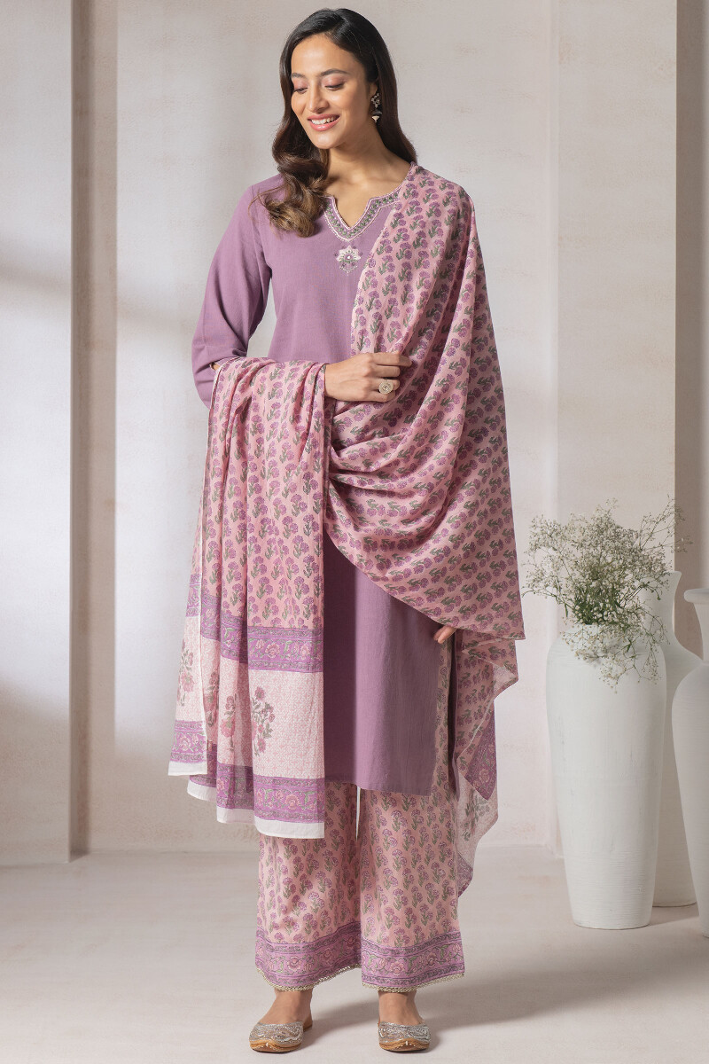 Purple Handcrafted Straight Handloom Kurta