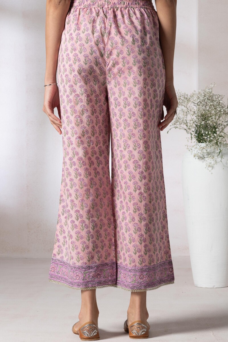 Pink Block Printed Cotton Sanganeri Farsi