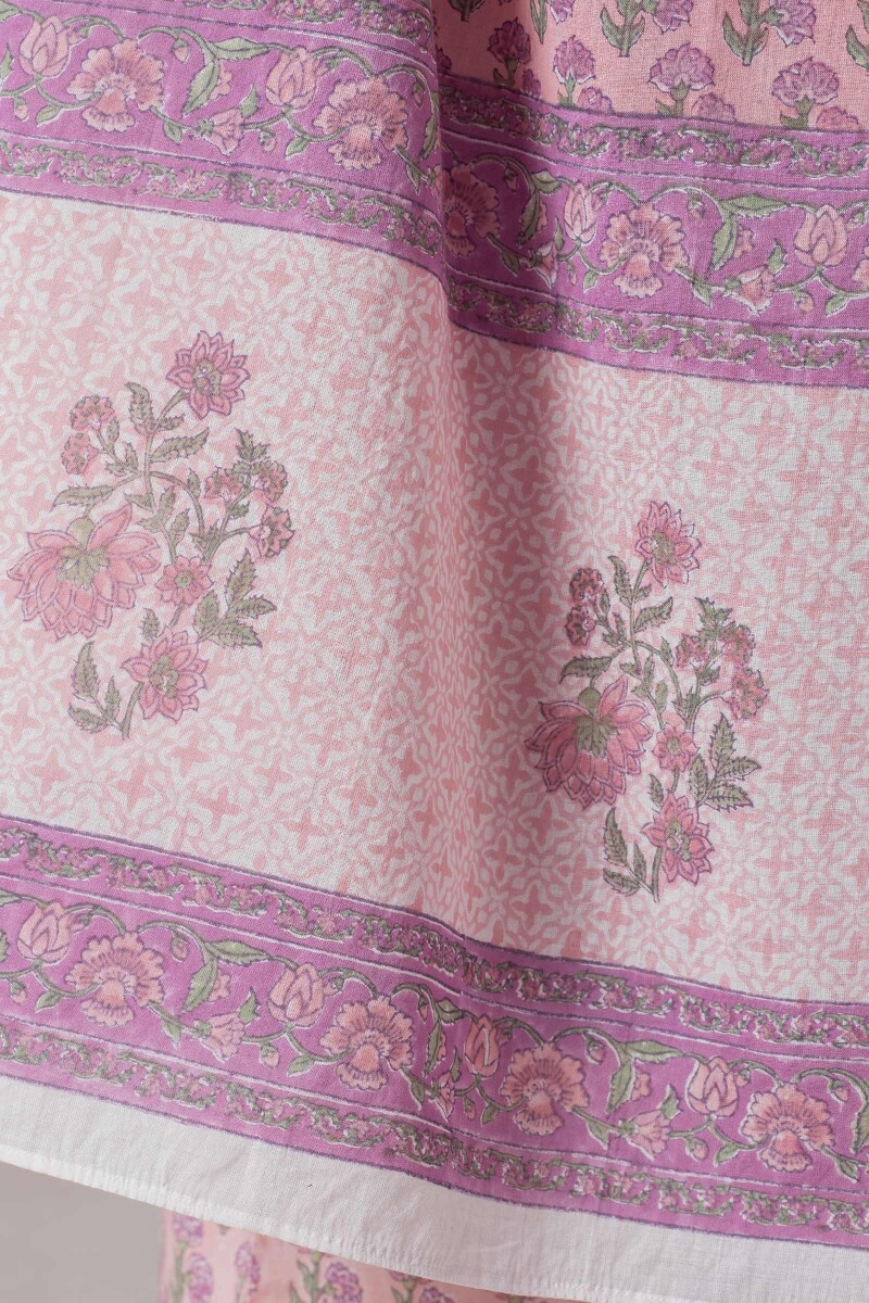 Pink Block Printed Cotton Dupatta