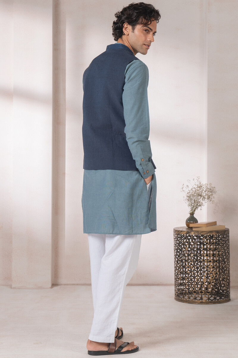 Indigo Handcrafted Handloom Nehru Jacket