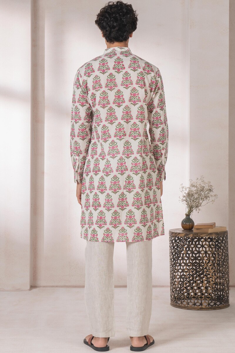 Off-White Block Printed Cotton Kurta