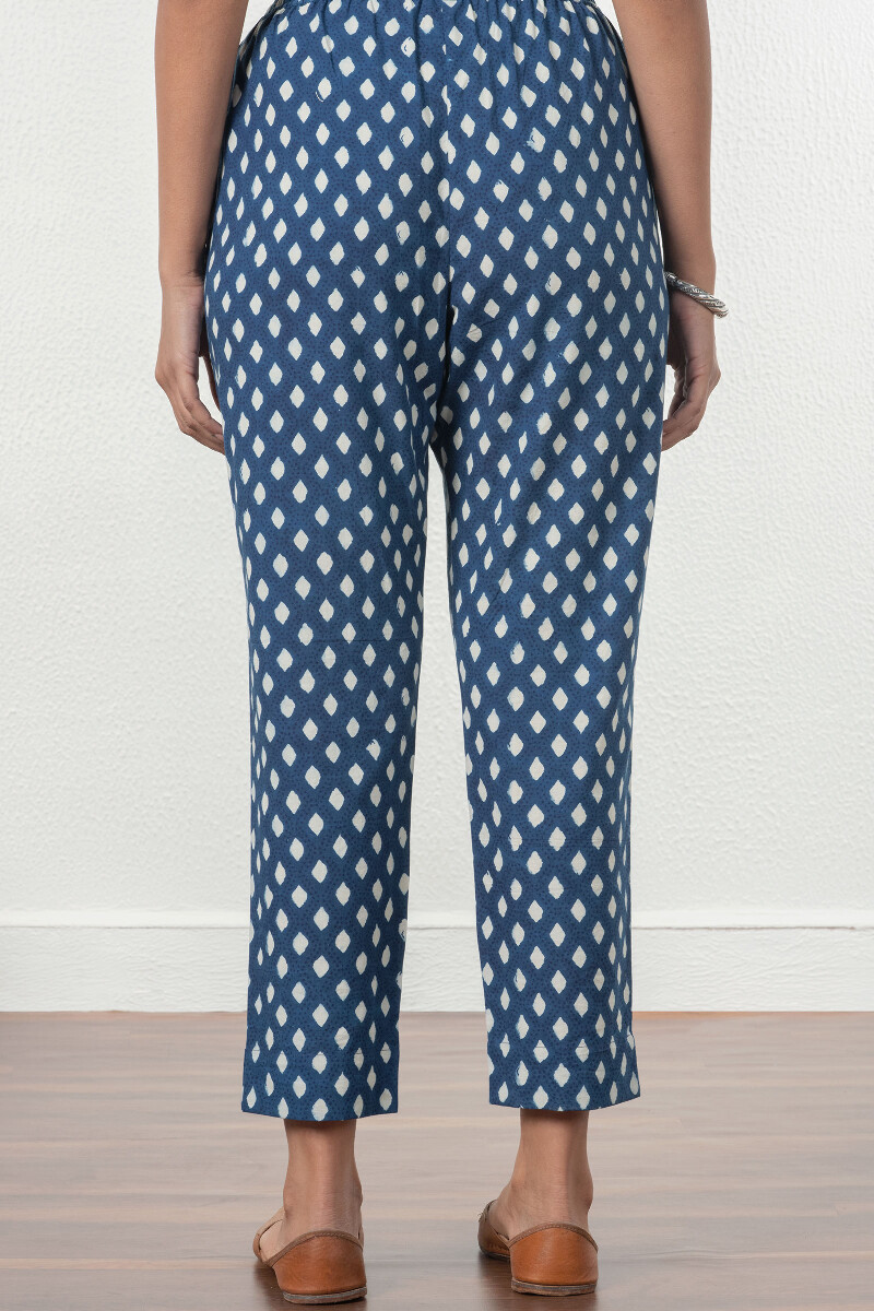 Indigo Block Printed Cotton Narrow Pants