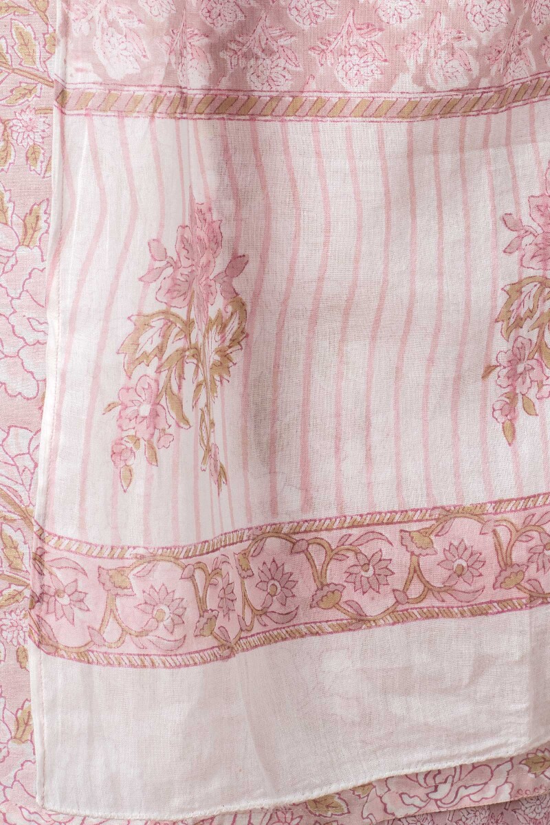 Pink Block Printed Cotton Dupatta