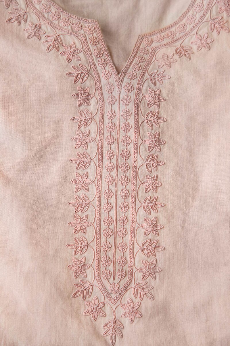 Pink Handcrafted Straight Cotton Kurta