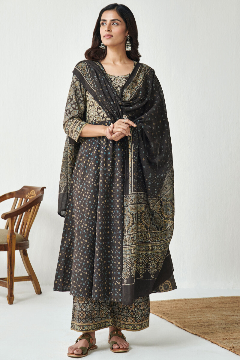 Ajrak Hand Block Printed Angrakha Cotton Kurta