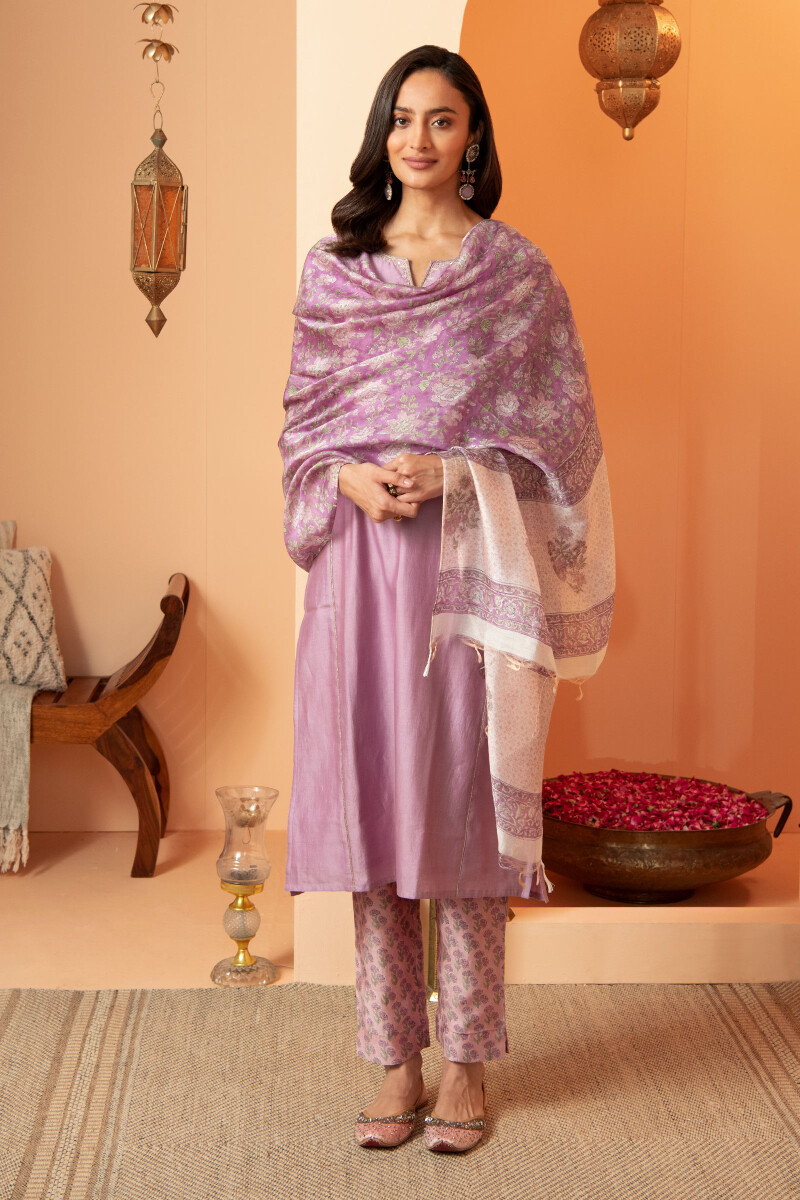 Purple Handcrafted Straight Chanderi Kurta