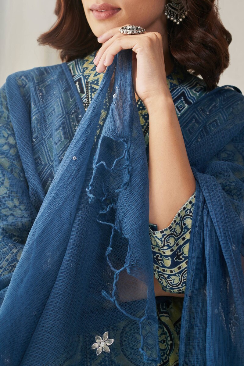 Blue Handcrafted Kota Dupatta