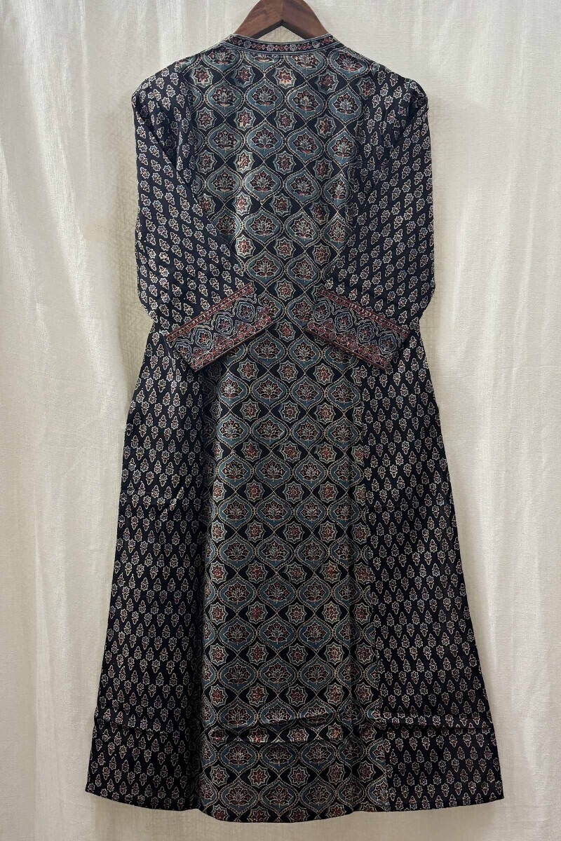 Black Hand Block-Printed Straight Kurta