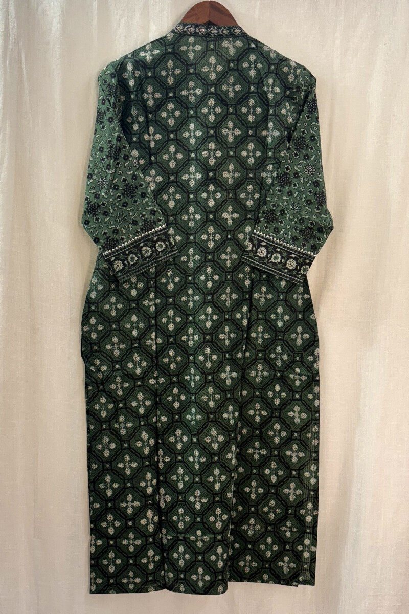 Green Hand Block-Printed Kurta