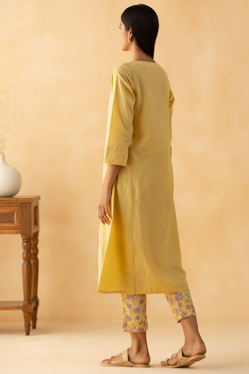 Yellow Handcrafted A-Line Cotton Kurta