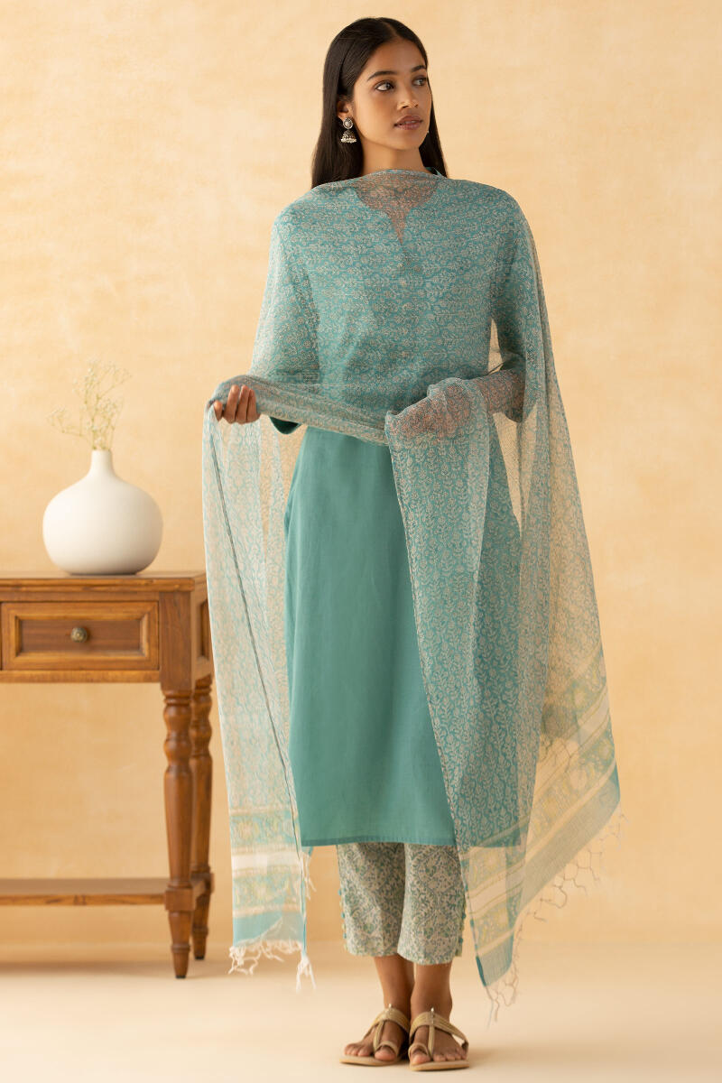 Blue Handcrafted Straight Cotton Kurta