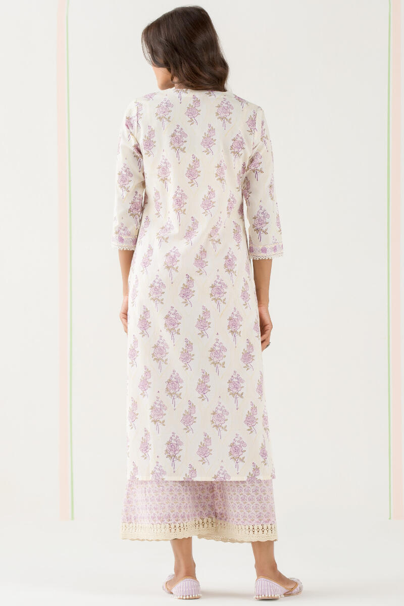 Yellow Block Printed Straight Cotton Kurta