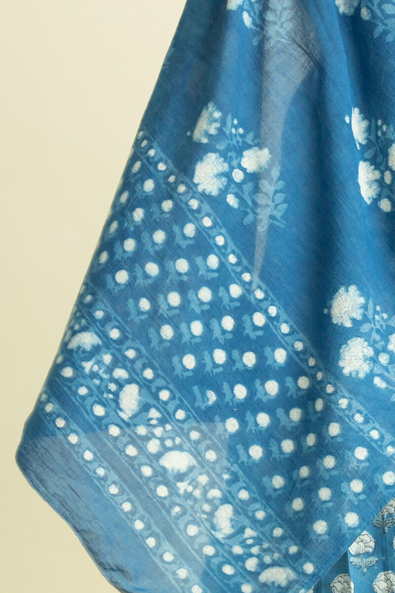 Indigo Block Printed Cotton Dupatta