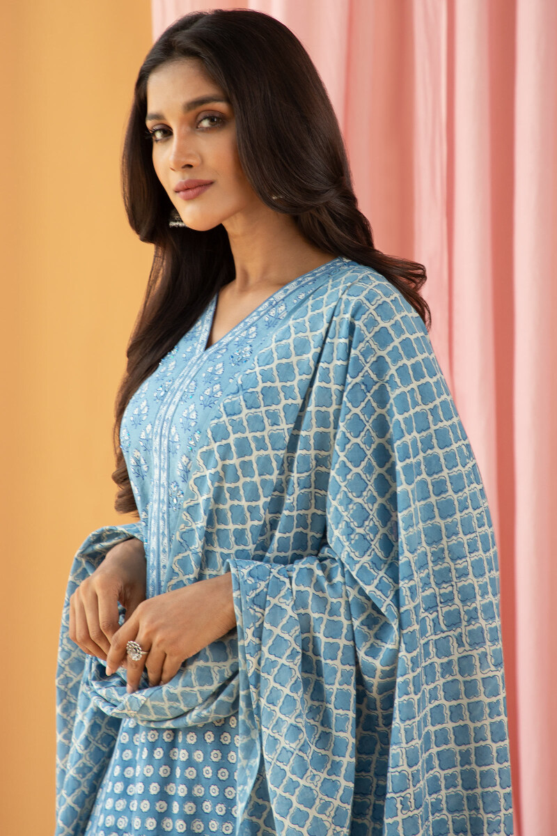 Indigo Block Printed Cotton Dupatta